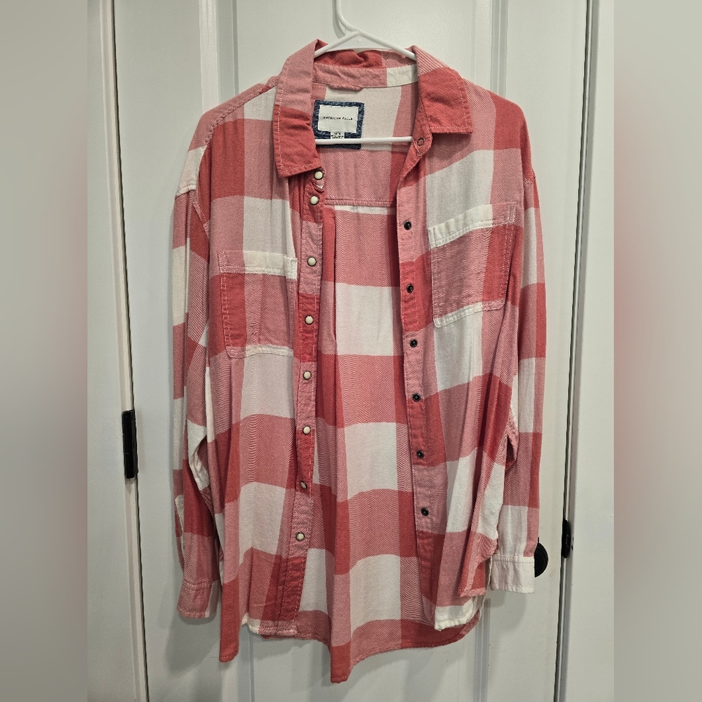 AE Red and White Plaid Flannel